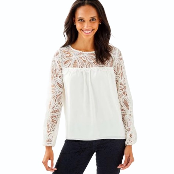 Lilly Pulitzer Keegan Long-Sleeve Lace-Yoke Top